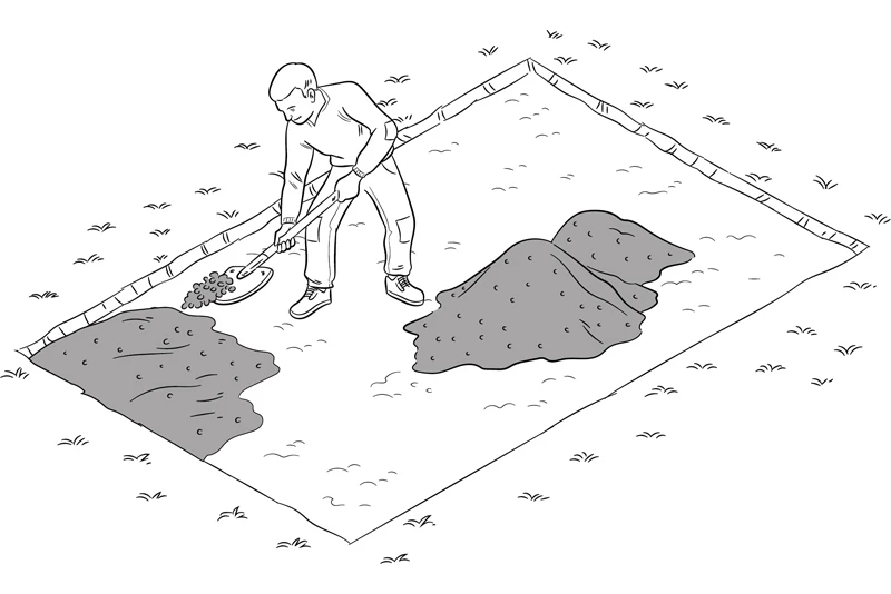 Zeichnung Aufbringen des Splitts zur Planung der Terrasse