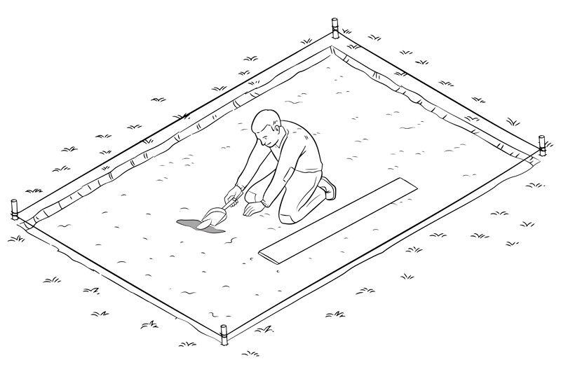 Zeichnung über die Errichtung eines Planums bei der Planung einer Terrasse