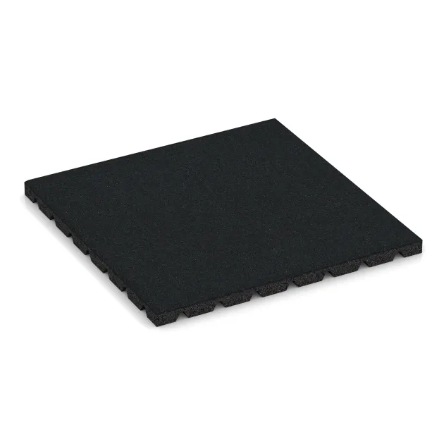 Fallschutzplatte 3 cm - EN 1177 ≤ 100 cm von WARCO im Farbdesign Eisengrau mit den Abmessungen 500 x 500 x 30 mm. Produktfoto von Artikel 5469 in der Aufsicht von schräg vorne.