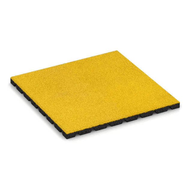 Fallschutzplatte von WARCO im Farbdesign Zitronengelb mit den Abmessungen 500 x 500 x 30 mm. Produktfoto von Artikel 0546 in der Aufsicht von schräg vorne.