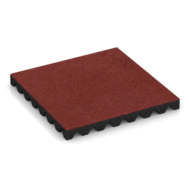Fallschutzplatte von WARCO im Farbdesign Korallenrot mit den Abmessungen 500 x 500 x 50 mm. Produktfoto von Artikel 0680 in der Aufsicht von schräg vorne.