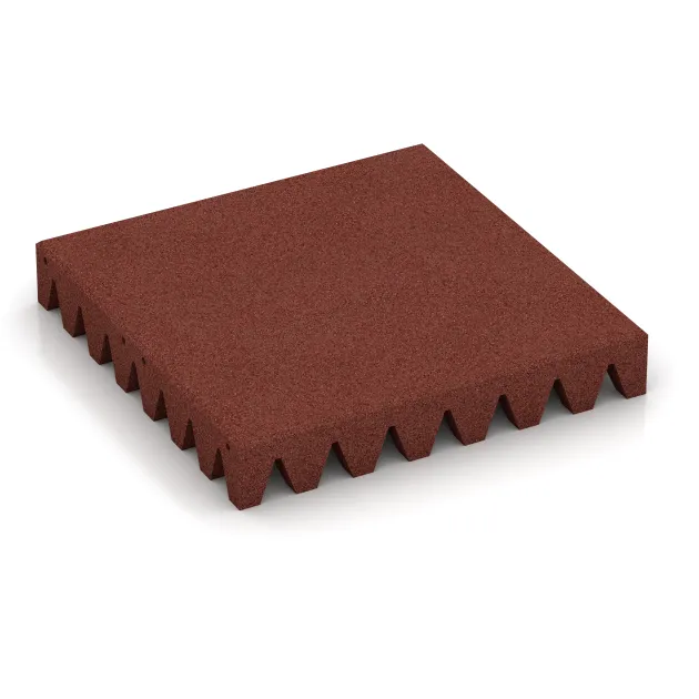 Fallschutzplatte von WARCO im Farbdesign Ziegelrot mit den Abmessungen 500 x 500 x 80 mm. Produktfoto von Artikel 0727 in der Aufsicht von schräg vorne.