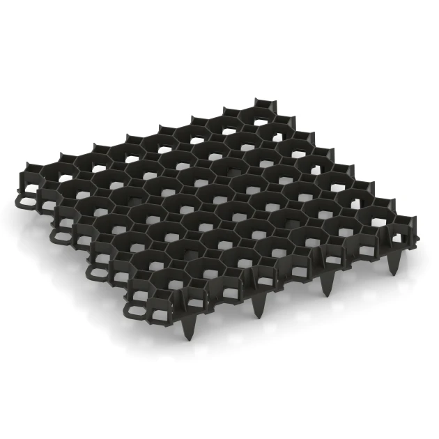 Dalle stabilisatrice en plastique de WARCO en couleur Noir mat au format 47,6 × 47,6 × 4 cm | 0,226 m². La photo de l’article 5207 dans la vue complète de face.