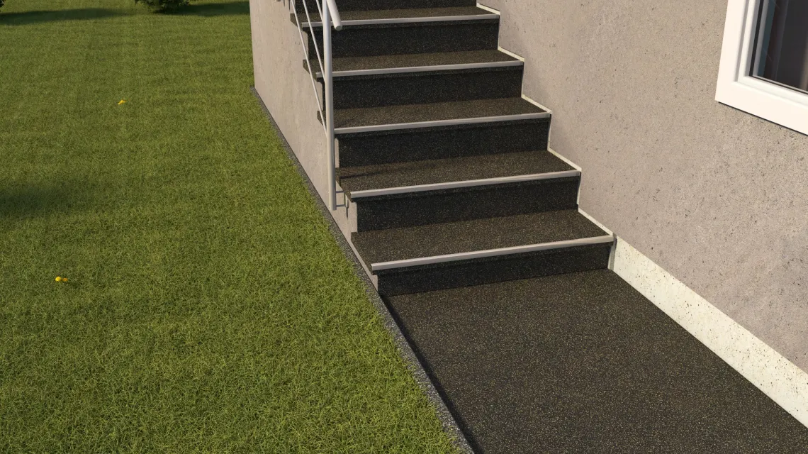 Beispielhafte Verlegung für den Artikel 0910 von WARCO - Carreau d’escalier, Farbton Jaune doux moucheté in der Abmessung 485 x 485 x 8 mm.