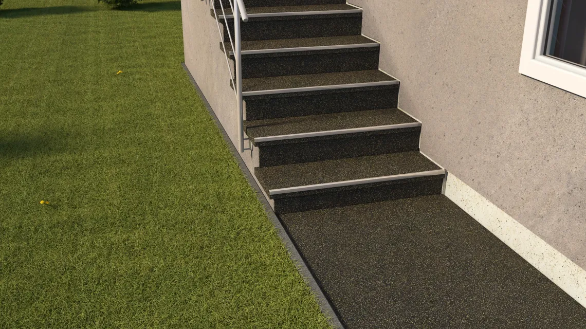 Beispielhafte Verlegung für den Artikel 1047 von WARCO - Carreau d’escalier, Farbton Jaune doux moucheté in der Abmessung 970 x 970 x 8 mm.