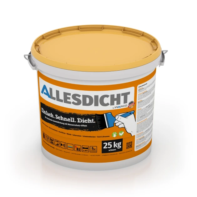 ALLESDICHT – Étanchéité de WARCO en couleur Noir au format 25 kg | 7,6 m². La photo de l’article 0024 dans la vue complète de face.
