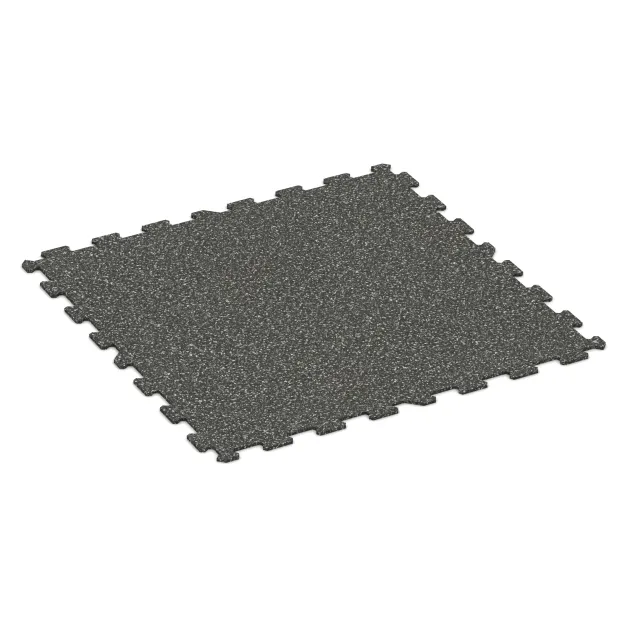 Fitnessboden Kompakt von WARCO im Farbdesign Dunkelgrauer Granit mit den Abmessungen 970 x 970 x 8 mm | 0,94 m. Produktfoto von Artikel 1019 in der Aufsicht von schräg vorne.