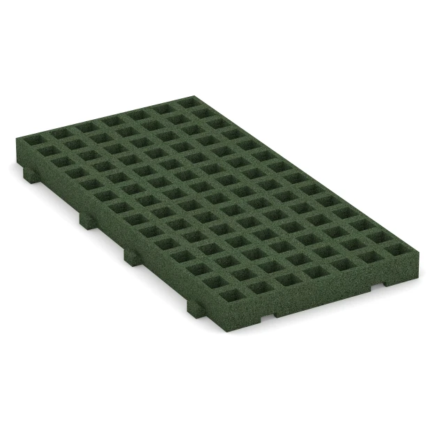 Fallschutz-Rasengittermatte von WARCO im Farbdesign Grasgrün mit den Abmessungen 100 × 50 × 6,5 cm. Produktfoto von Artikel 6118 in der Aufsicht von schräg vorne.