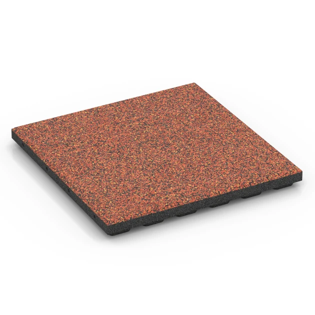 Fallschutzmatte EPDM – 120 cm von WARCO im Farbdesign Feuersglut mit den Abmessungen 50 x 50 x 4 cm | 0,25 m². Produktfoto von Artikel 6426 in der Aufsicht von schräg vorne.