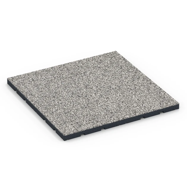 Outdoor-Fitnessboden von WARCO im Farbdesign Grauer Granit mit den Abmessungen 60 x 60 x 3 cm | 0,36 m². Produktfoto von Artikel 7133 in der Aufsicht von schräg vorne.