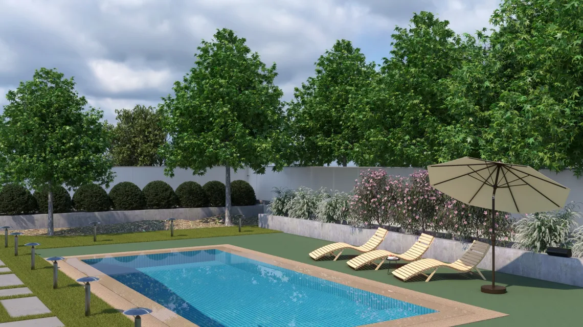 Beispielhafte Verlegung für den Artikel 4417 von WARCO - Dalle plage de piscine sans joints, Farbton Vert pâle in der Abmessung 306 x 306 x 20 mm.