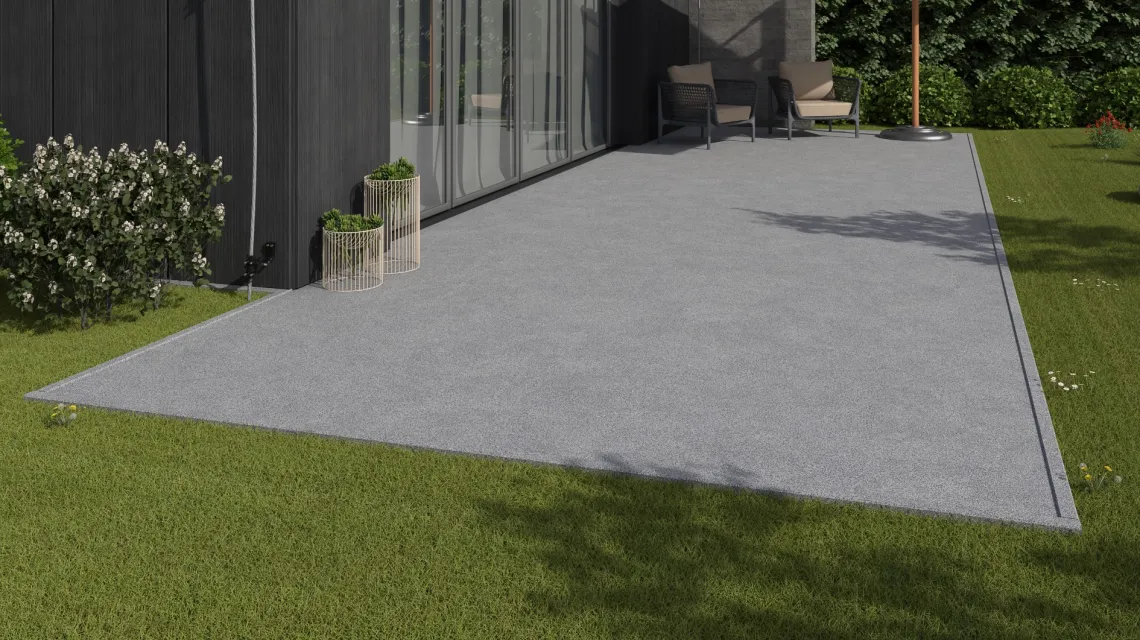 Beispielhafte Verlegung für den Artikel 4452 von WARCO - Steinteppich-Klickfliese, Farbton Grau Melange in der Abmessung 306 x 306 x 20 mm.