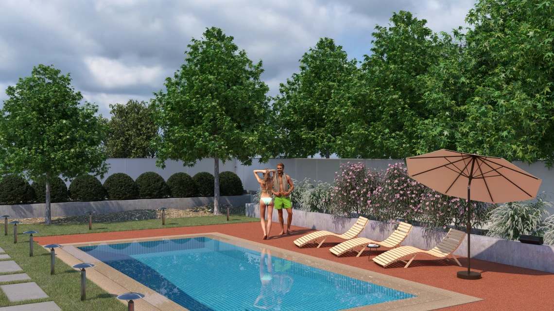 Beispielhafte Verlegung für den Artikel 5230 von WARCO - Dalle plage de piscine sans joints, Farbton Etna in der Abmessung 30,6 x 30,6 x 3 cm | 0,094 m².