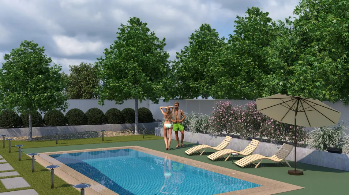 Beispielhafte Verlegung für den Artikel 5239 von WARCO - Dalle plage de piscine sans joints, Farbton Vert pâle in der Abmessung 306 x 306 x 30 mm.