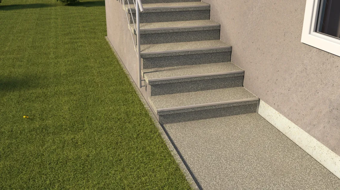 Beispielhafte Verlegung für den Artikel 5424 von WARCO - Carreau d’escalier, Farbton Granit clair in der Abmessung 306 x 306 x 20 mm.