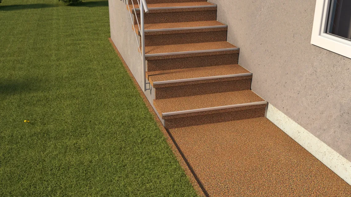 Beispielhafte Verlegung für den Artikel 5425 von WARCO - Carreau d’escalier, Farbton Terre cuite in der Abmessung 306 x 306 x 20 mm.