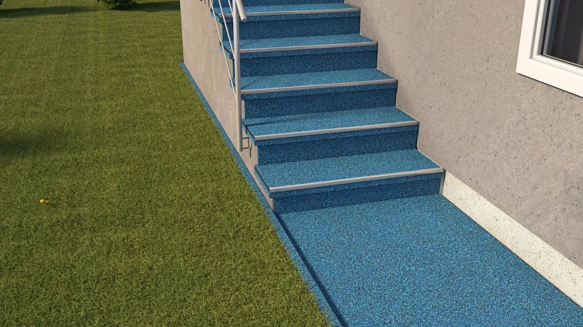 Beispielhafte Verlegung für den Artikel 5432 von WARCO - Carreau d’escalier, Farbton Atlantique in der Abmessung 306 x 306 x 20 mm.