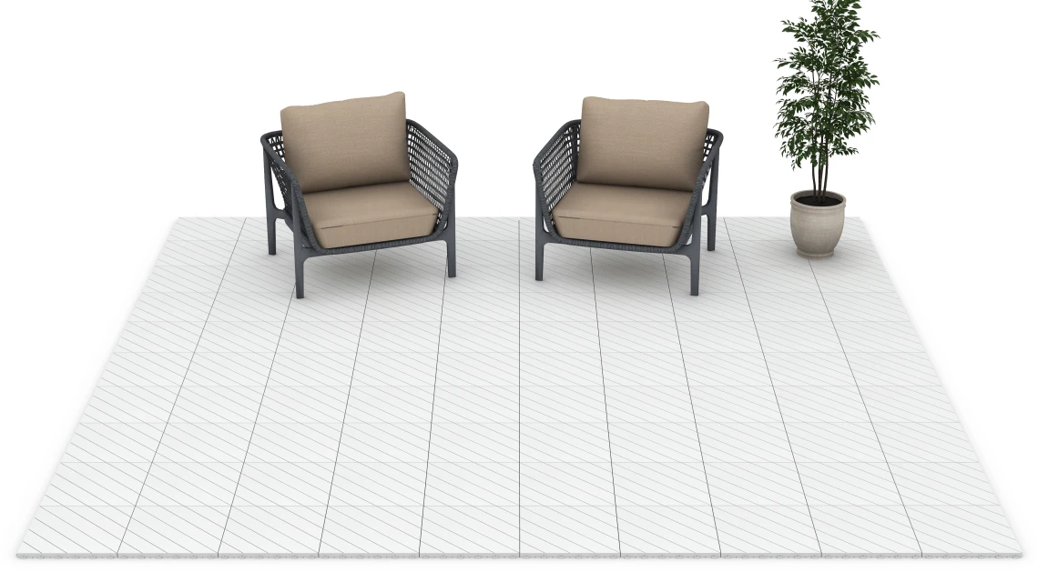 Beispielhafte Verlegung für den Artikel 6328 von WARCO - Point de Hongrie – Dalle clipsable, Farbton Craie in der Abmessung 38,5 x 38,5 x 2 cm.