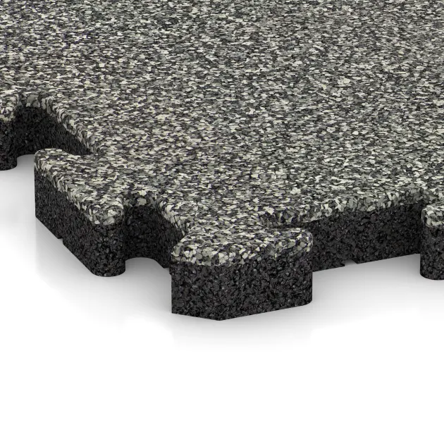 La vue détaillée sur les bords du produit WARCO 3407, Tapis de Protection Fitness HD, au format 1000 x 1000 x 40 mm, en couleur Granit classique.