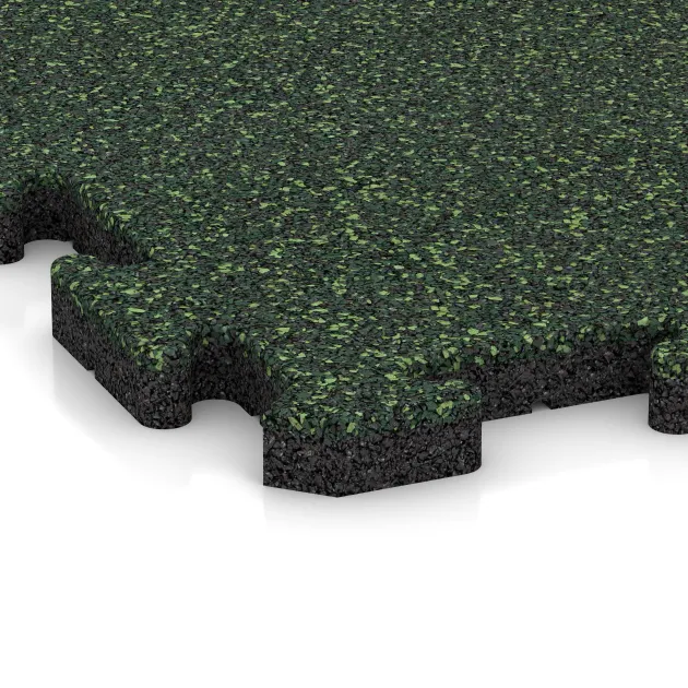 Detailaufnahme der Randausprägung von WARCO-Produkt 2630, Fallschutz-Puzzlematte, Format 500 x 500 x 30 mm, Farbe Englischer Rasen.