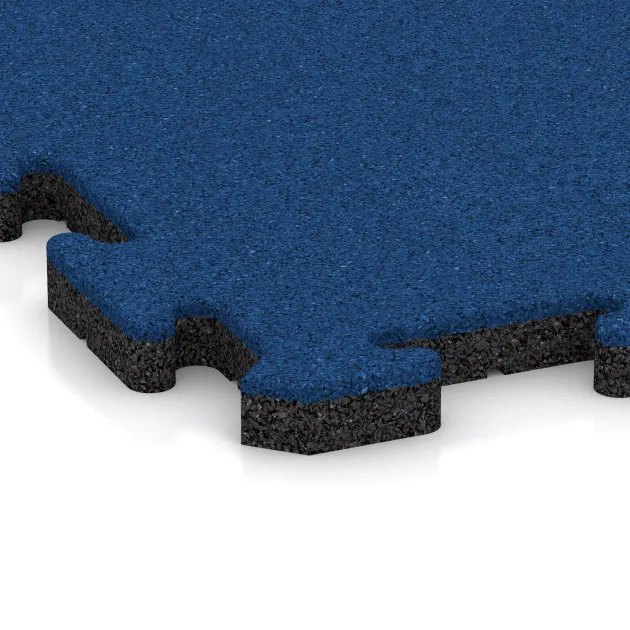La vue détaillée sur les bords du produit WARCO 5810, Tapis de Protection Fitness, au format 1000 x 1000 x 30 mm, en couleur Bleu Gentiane.