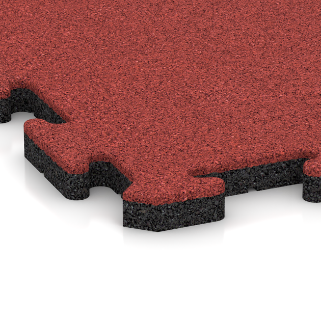 La vue détaillée sur les bords du produit WARCO 6025, Carreau d’escalier, au format 1000 x 1000 x 30 mm, en couleur Rouge corail.