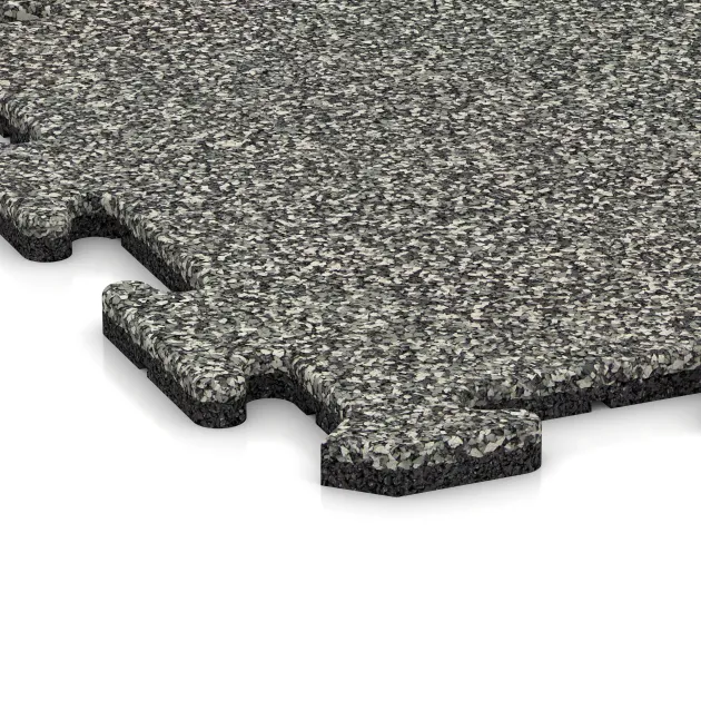 Detailaufnahme der Randausprägung von WARCO-Produkt 0055, Spielmatte, Format 500 x 500 x 18 mm, Farbe Grauer Granit.