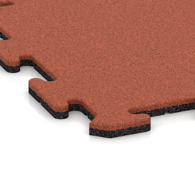La vue détaillée sur les bords du produit WARCO 6218, Dalle sportive 1,8 cm, au format 500 x 500 x 18 mm, en couleur Rouge-Orange Clair.