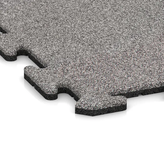 Detailaufnahme der Randausprägung von WARCO-Produkt 4598, Sportboden‑Platte 1,8 cm, Format 1000 x 1000 x 18 mm, Farbe Grau Melange.