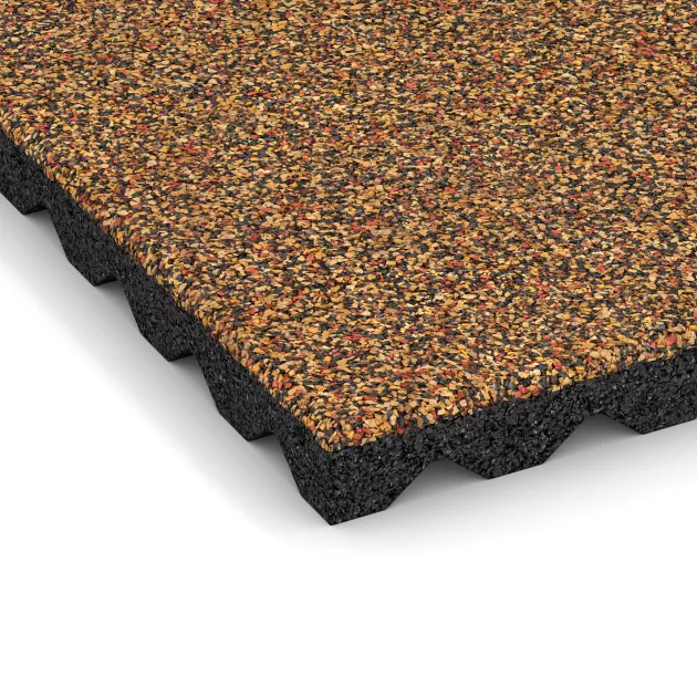 Detailaufnahme der Randausprägung von WARCO-Produkt 5336, Fallschutzplatte, Format 500 x 500 x 40 mm, Farbe Terra Cotta.