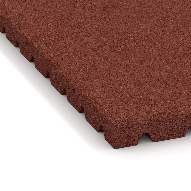La vue détaillée sur les bords du produit WARCO 5665, Tapis aire de jeux 4 cm - EN 1177 ≤ 110 cm, au format 1000 x 1000 x 40 mm, en couleur Rouge brique.