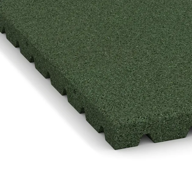 La vue détaillée sur les bords du produit WARCO 0782, Dalle anti-choc, au format 1000 x 1000 x 40 mm, en couleur Vert gazon.