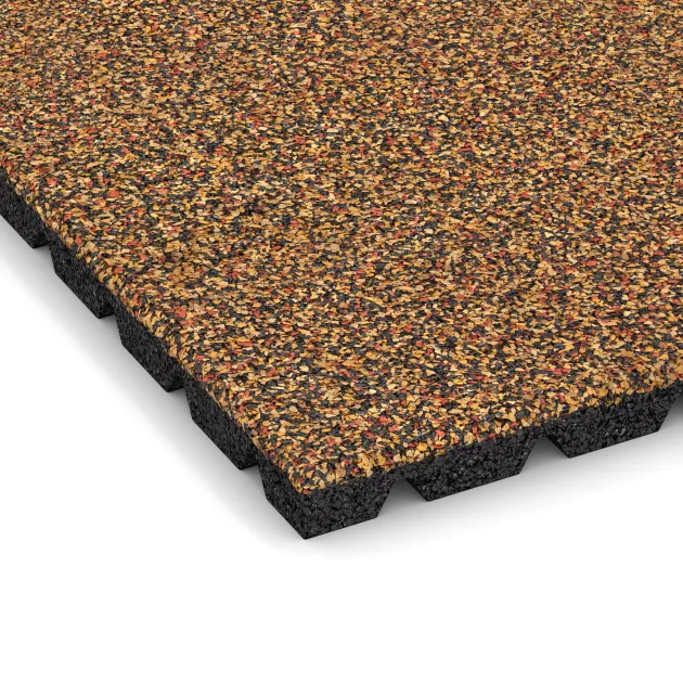 La vue détaillée sur les bords du produit WARCO 5322, Dalle amortissante, au format 500 x 500 x 30 mm, en couleur Terre cuite.