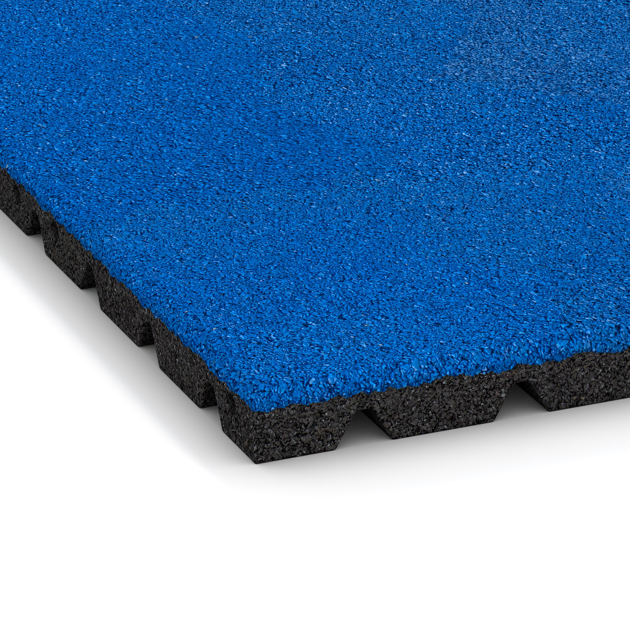 La vue détaillée sur les bords du produit WARCO 0539, Dalle amortissante, au format 500 x 500 x 30 mm, en couleur Bleu Gentiane.