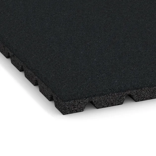 Detailaufnahme der Randausprägung von WARCO-Produkt 5469, Fallschutzplatte 3 cm - EN 1177 ≤ 100 cm, Format 500 x 500 x 30 mm, Farbe Eisengrau.