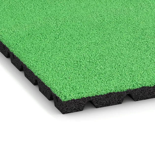 La vue détaillée sur les bords du produit WARCO 0545, Dalle amortissante, au format 500 x 500 x 30 mm, en couleur Vert Mai.