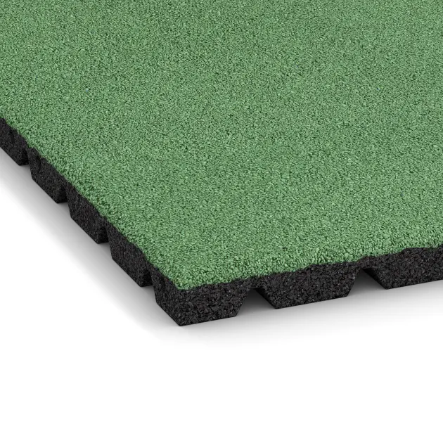 Detailaufnahme der Randausprägung von WARCO-Produkt 0547, Fallschutzplatte, Format 500 x 500 x 30 mm, Farbe Blassgrün.