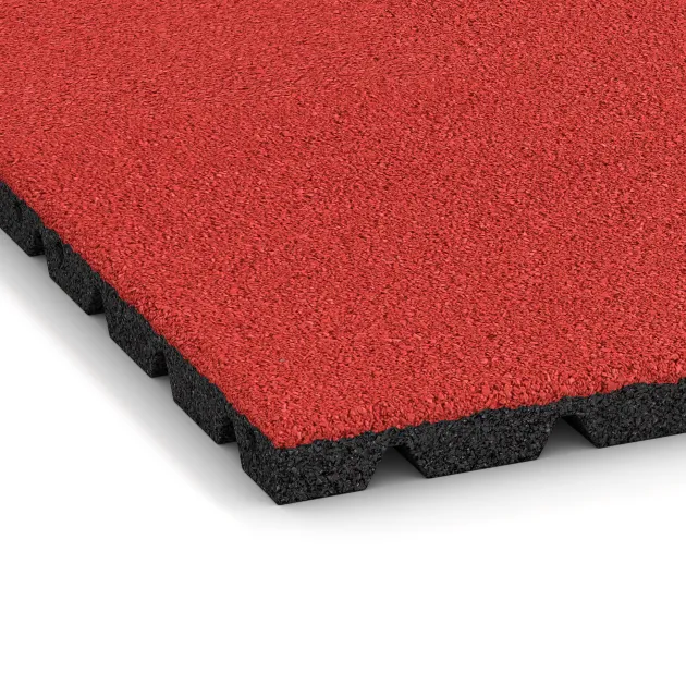 La vue détaillée sur les bords du produit WARCO 5474, Dalle amortissante 3 cm - EN 1177 ≤ 100 cm, au format 500 x 500 x 30 mm, en couleur Rouge corail.
