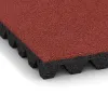 Detailaufnahme der Randausprägung von WARCO-Produkt 0680, Fallschutzplatte, Format 500 x 500 x 50 mm, Farbe Korallenrot.
