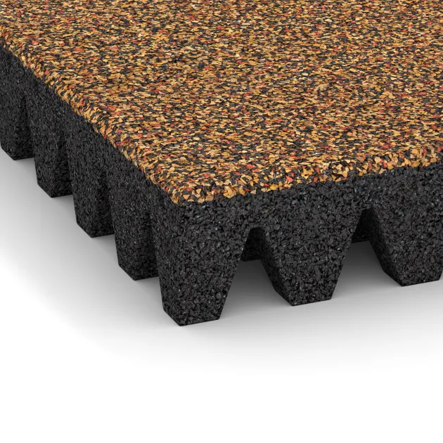 La vue détaillée sur les bords du produit WARCO 5373, Dalle amortissante, au format 500 x 500 x 80 mm, en couleur Terre cuite.