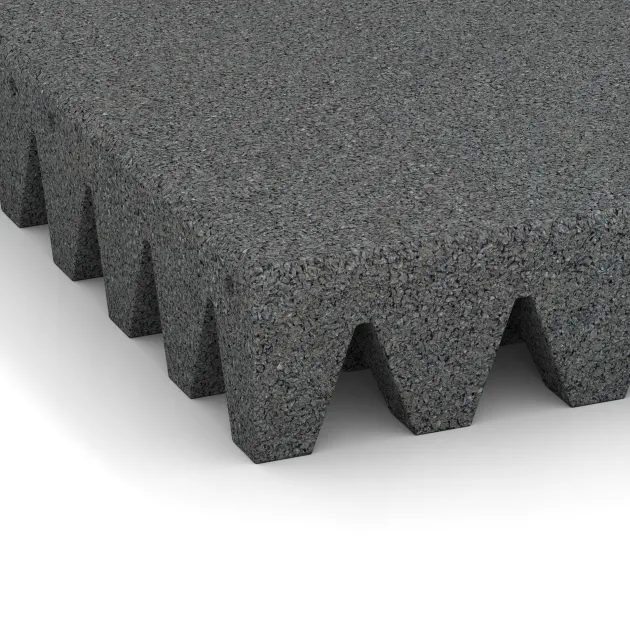 La vue détaillée sur les bords du produit WARCO 0729, Dalle amortissante, au format 500 x 500 x 80 mm, en couleur Gris ardoise.