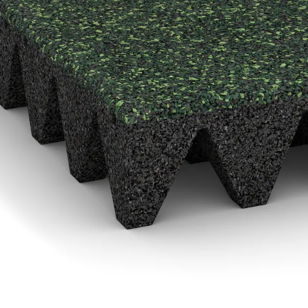 La vue détaillée sur les bords du produit WARCO 3709, Dalle amortissante, au format 500 x 500 x 100 mm, en couleur Pelouse anglaise.