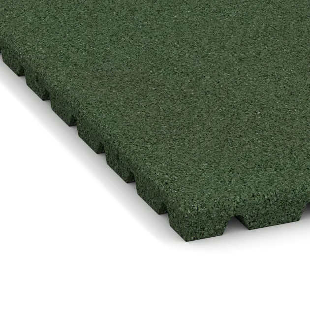 Detailaufnahme der Randausprägung von WARCO-Produkt 5659, Fallschutzmatte 3 cm - EN 1177 ≤ 90 cm, Format 1000 x 1000 x 30 mm, Farbe Grasgrün.