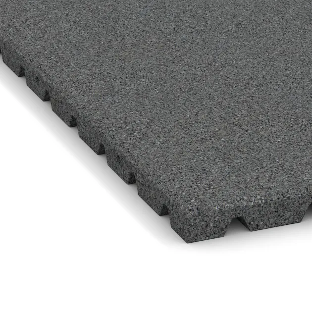 Detailaufnahme der Randausprägung von WARCO-Produkt 5658, Fallschutzmatte 3 cm - EN 1177 ≤ 90 cm, Format 1000 x 1000 x 30 mm, Farbe Schiefergrau.