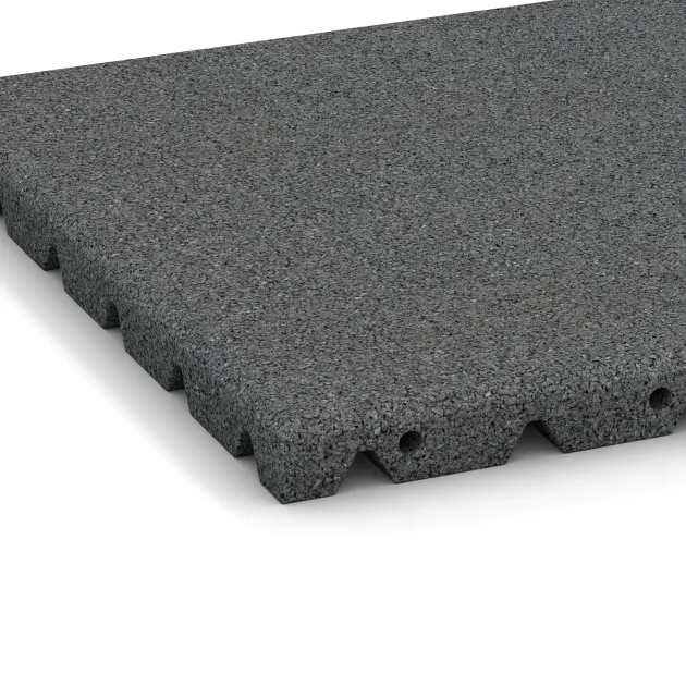 La vue détaillée sur les bords du produit WARCO 0523, Dalle amortissante, au format 400 x 400 x 30 mm, en couleur Gris ardoise.