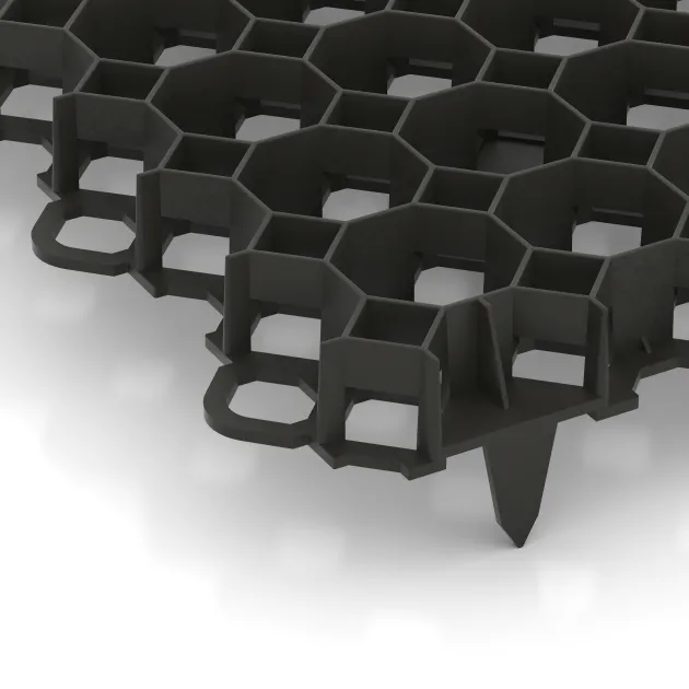 Detailaufnahme der Randausprägung von WARCO-Produkt 5207, Kunststoff-Wabengitter, Format 476 x 476 x 40 mm | 0,226 m², Farbe Mattschwarz.