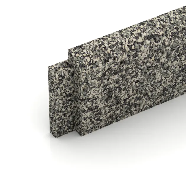 Detailaufnahme der Randausprägung von WARCO-Produkt 2256, Wandschutz Sockelleiste, Format 750 x 20 x 80 mm, Farbe Heller Granit.