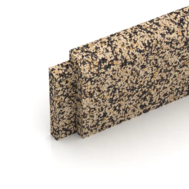 Detailaufnahme der Randausprägung von WARCO-Produkt 2249, Wandschutz Sockelleiste, Format 750 x 20 x 80 mm, Farbe Travertin.