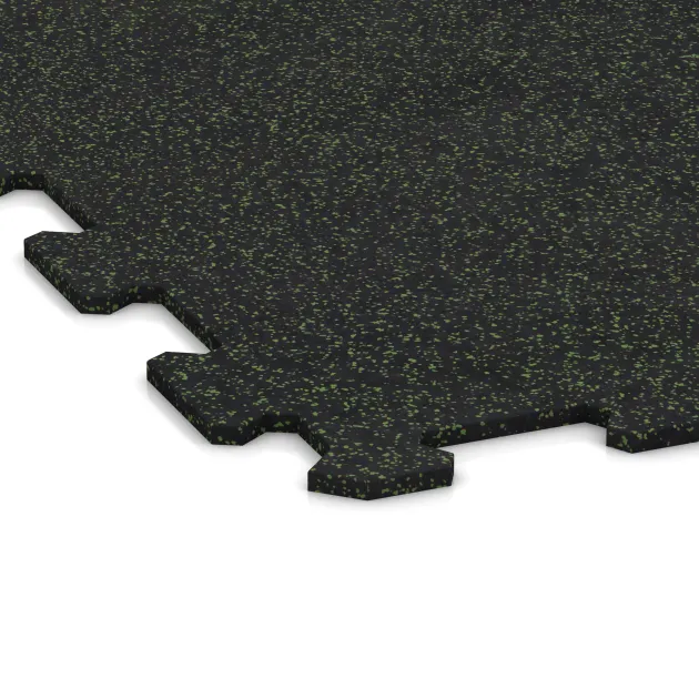 Detailaufnahme der Randausprägung von WARCO-Produkt 1058, Fitnessboden Kompakt, Format 970 x 970 x 8 mm | 0,94 m, Farbe Leicht Grün Gesprenkelt.