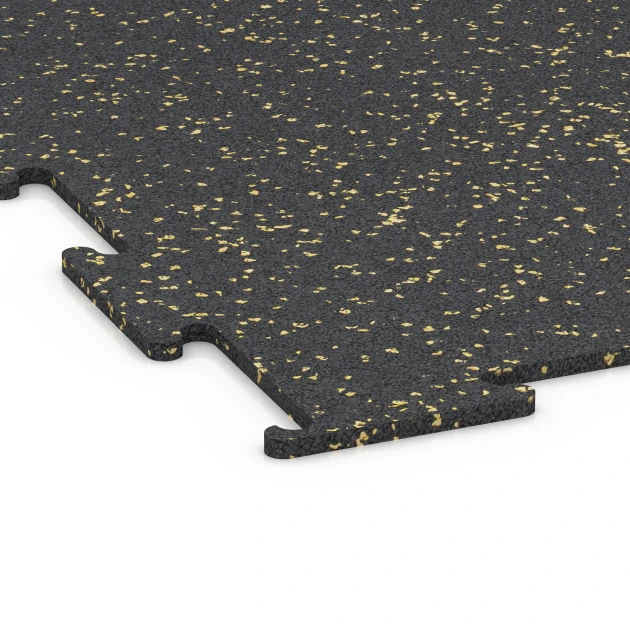 La vue détaillée sur les bords du produit WARCO 6454, Sol de Fitness Compact, au format 100 × 100 × 0,8 cm, en couleur Jaune doux moucheté.
